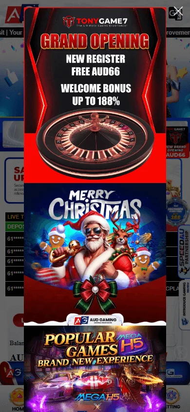 AUD Gaming Casino home page on a mobile device